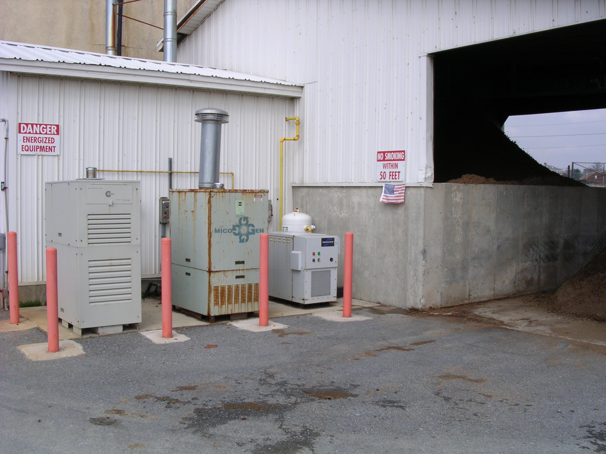 Small generators powered by biogas from manure.