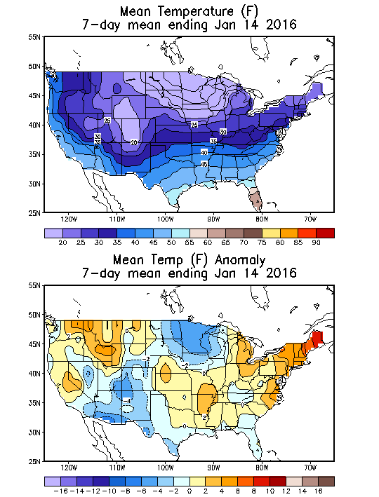 Mean Temperature (F) 7-Day Mean ending Jan 14, 2016