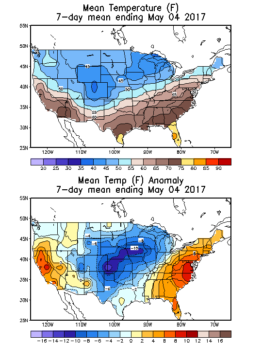 Mean Temperature (F) 7-Day Mean ending May 04, 2017