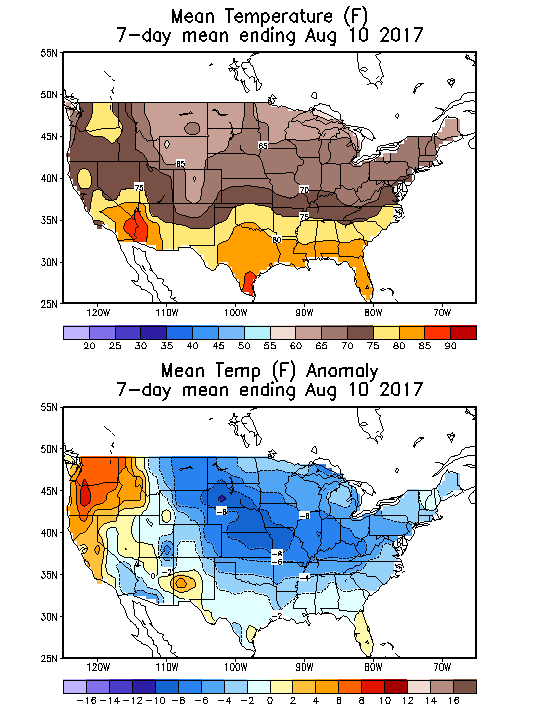 Mean Temperature (F) 7-Day Mean ending Aug 10, 2017