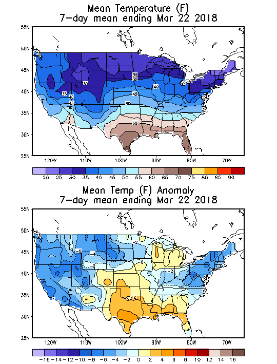 Mean Temperature (F) 7-Day Mean ending Mar 22, 2018