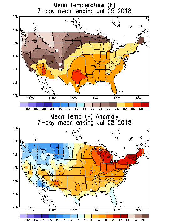 Mean Temperature (F) 7-Day Mean ending Jul 05, 2018
