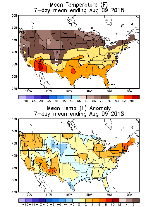Mean Temperature (F) 7-Day Mean ending Aug 09, 2018