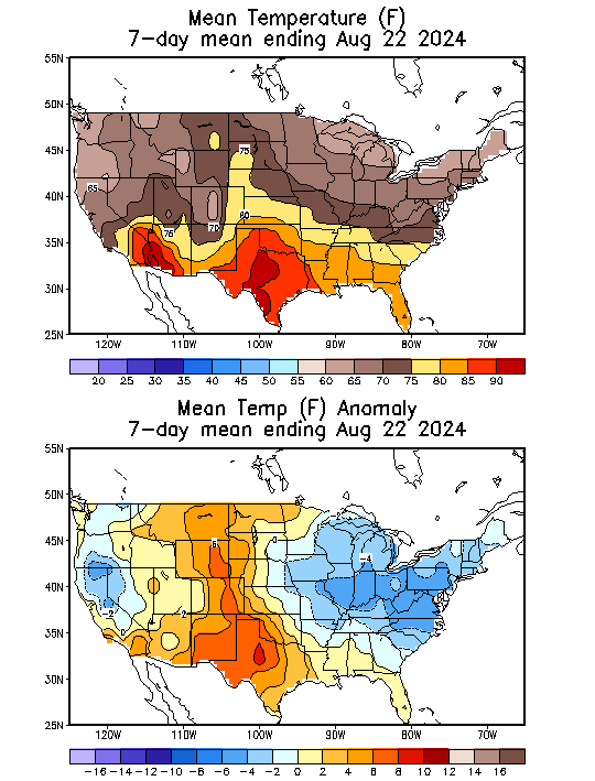 Mean Temperature (F) 7-Day Mean ending Aug 22, 2024