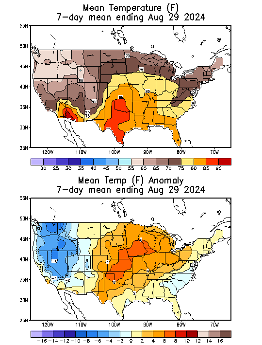 Mean Temperature (F) 7-Day Mean ending Aug 29, 2024