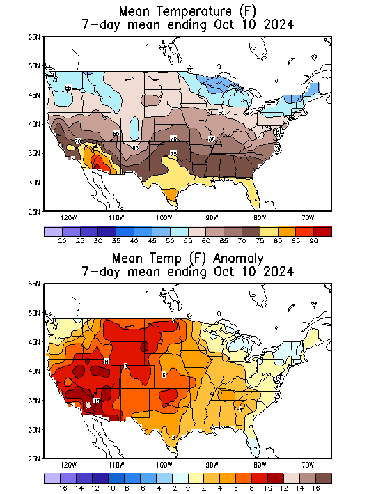 Mean Temperature (F) 7-Day Mean ending Oct 10, 2024