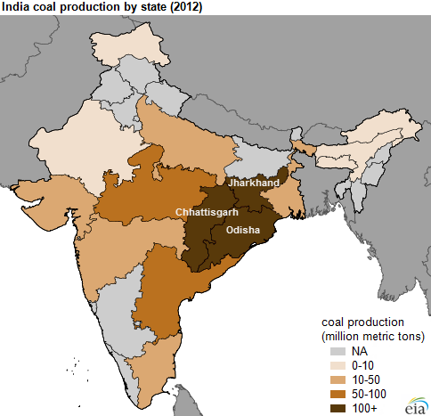 map of India's domestic coal production, as explained in the article text