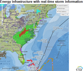 map of energy infrastructure with real-time storm information, as explained in the article text