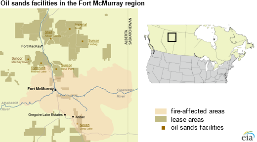 map of oil sands facilities in the Fort McMurray region, as explained in the article text