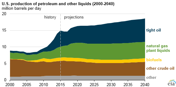 graph of U.S. production of petroleum and other liquids, as explained in the article text