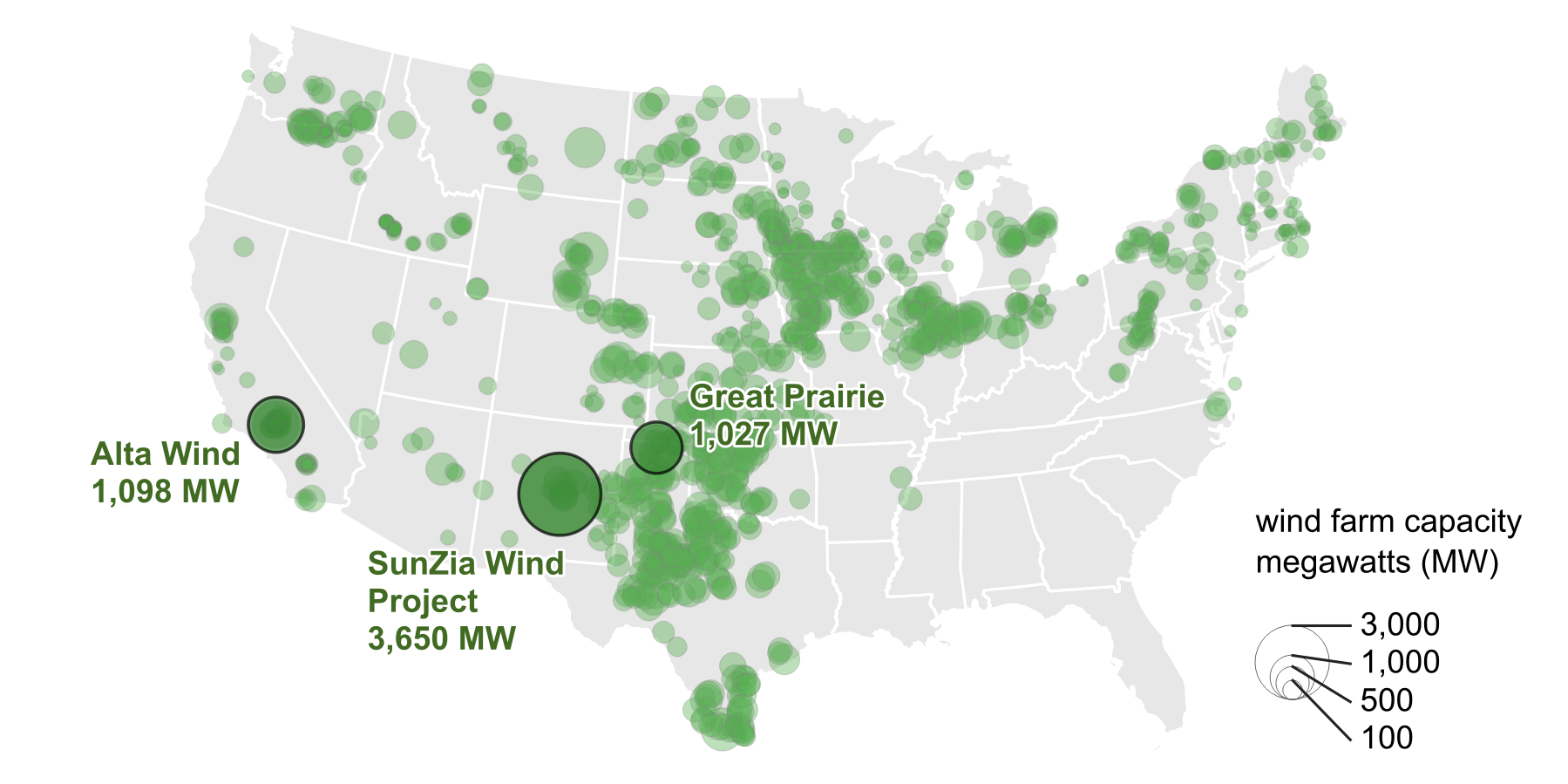 U.S. generating capacity for onshore wind farms